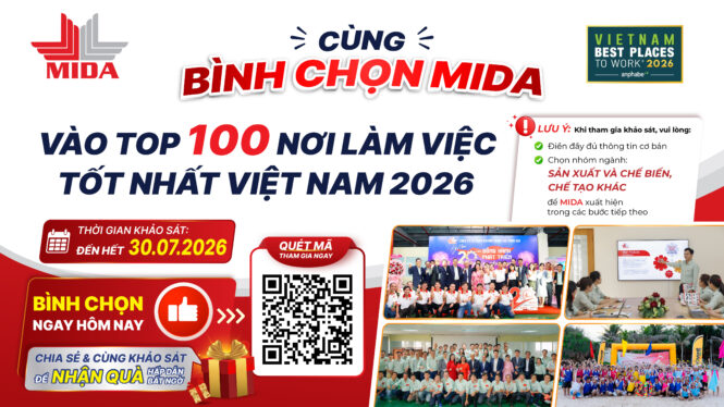 CÙNG BÌNH CHỌN MIDA TRỞ THÀNH TOP 100 NƠI LÀM VIỆC TỐT NHẤT VIỆT NAM 2026 7 Post keu goi tham gia khao sat top NLVTN 01