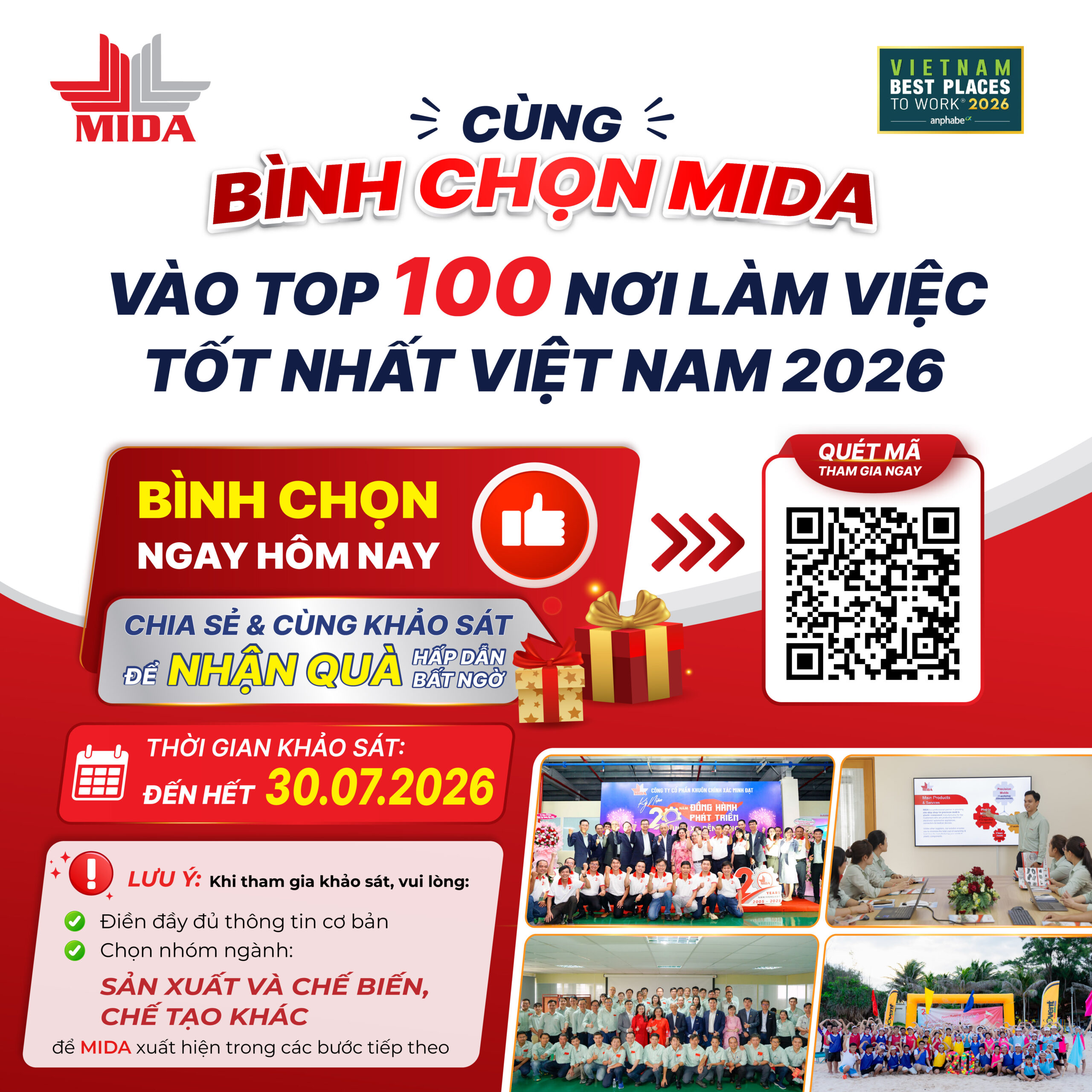 CÙNG BÌNH CHỌN MIDA TRỞ THÀNH TOP 100 NƠI LÀM VIỆC TỐT NHẤT VIỆT NAM 2026 2 Post keu goi tham gia khao sat top NLVTN 02 scaled